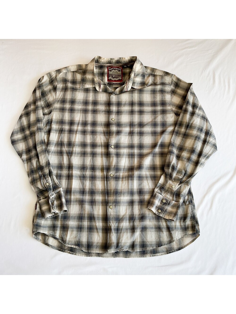Topo Ranch Men's XXL Plaid Blue Beige Organic Cotton Button-Up Shirt